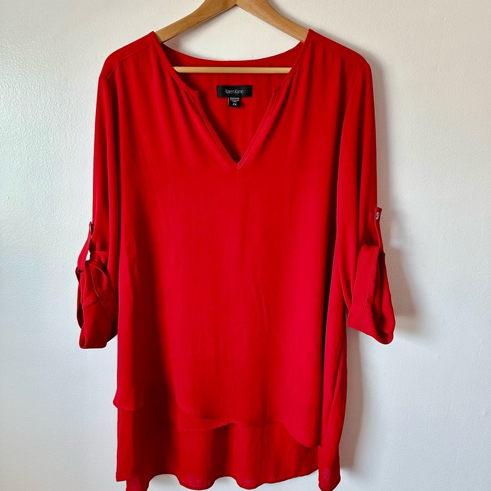 Karen Kane Vibrant Red V-Neck Tunic ,size 2x